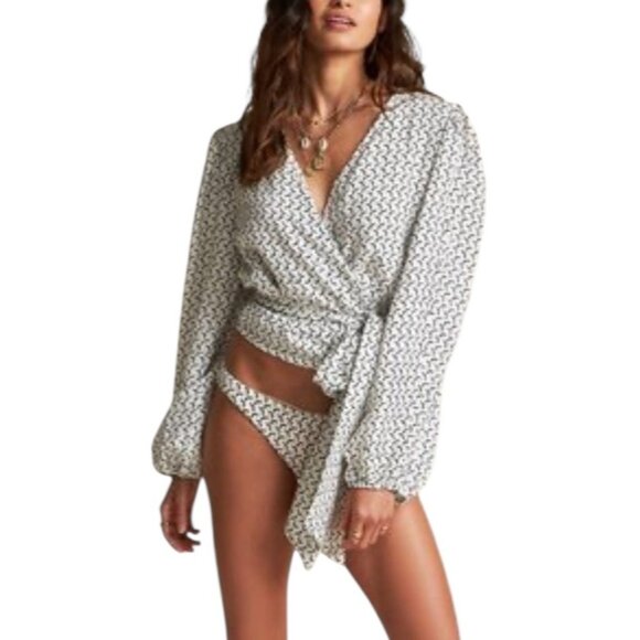 BILLABONG SINCERELY JULES Wrapped In Love Top Sz M White Puff Sleeve Linen Rayon - Picture 4 of 14